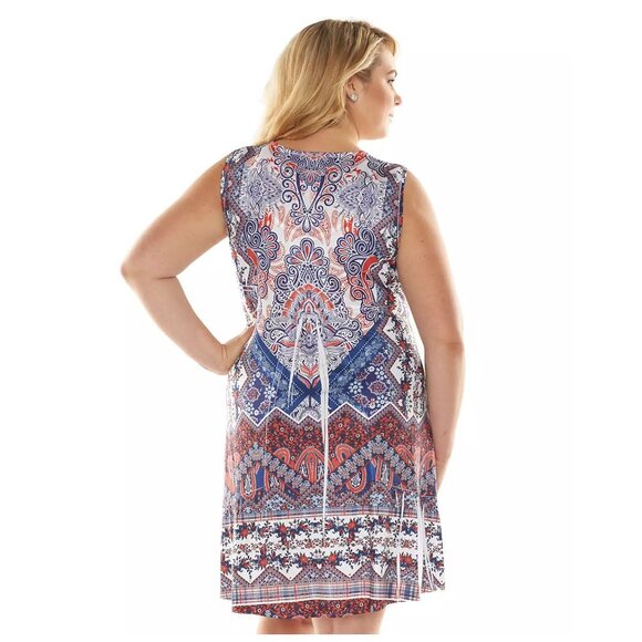 Red White Blue Abstract Sublimation Embellished Dress Size 1X 16‎ 18 Summer Plus - Picture 10 of 10